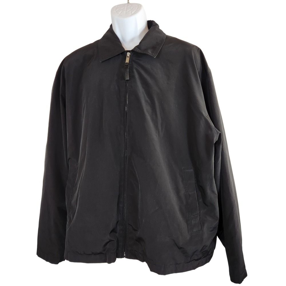 Claiborne‎ Mens Black Poly Tech Bomber Jacket XL Tall Casual Zip Up